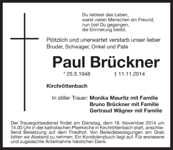 Traueranzeige von Paul Brückner von Pegnitz-Zeitung